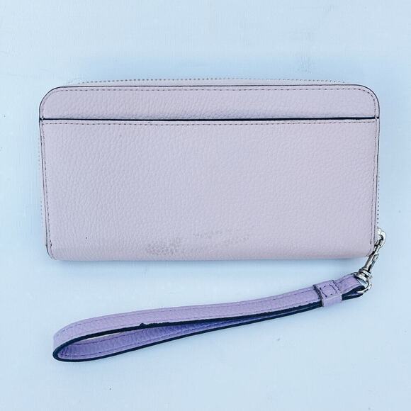 Kate Spade Ella Zip Around Pebbled Leather Logo Wallet Pink Glitter Continental - Picture 7 of 11